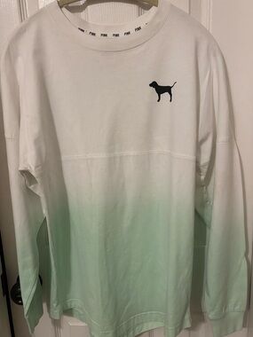 PINK Victoria's Secret White to Mint Dip-Dye Long-Sleeve Tee